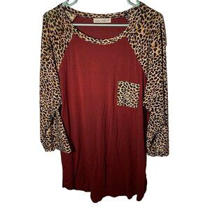 Sunshine & Rodeos Women's Top Red Brown Animal‎ Print Round Neck Size 3XL